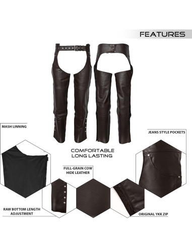 Chaps de cuero Touch&Torn para hombres 76-122 cm negro/marrón