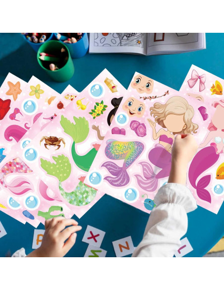 24 Hojas Stickers Sirena DUJAA para Niños y Manualidades