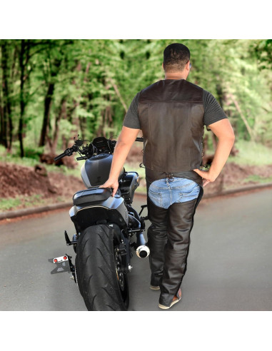 Chaps de cuero Touch&Torn para hombres 76-122 cm negro/marrón
