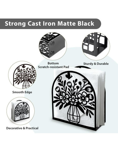 Soporte de Servilletas Decorativo DOODLREAM Floral Negro 13.5x12.5 cm