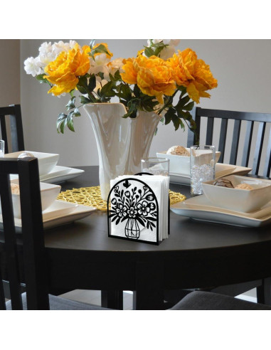 Soporte de Servilletas Decorativo DOODLREAM Floral Negro 13.5x12.5 cm