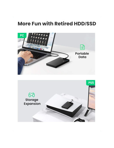 Carcasa Externa UGREEN 2.5" USB C 3.1 SATA III 6Gbps para HDD/SSD