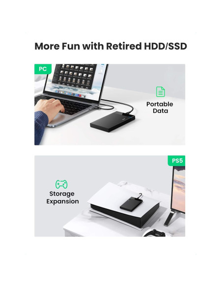 Carcasa Externa UGREEN 2.5" USB C 3.1 SATA III 6Gbps para HDD/SSD