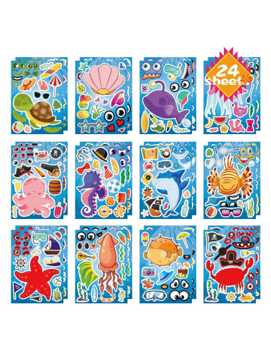 24 Stickers de Animales Marinos DUJAA para Niños Creativos
