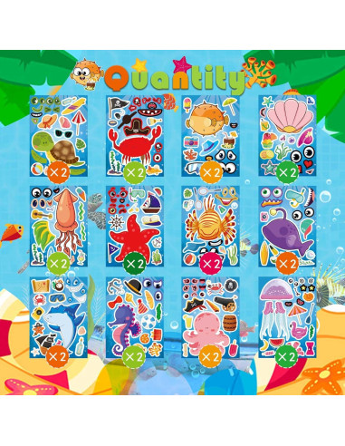 24 Stickers de Animales Marinos DUJAA para Niños Creativos