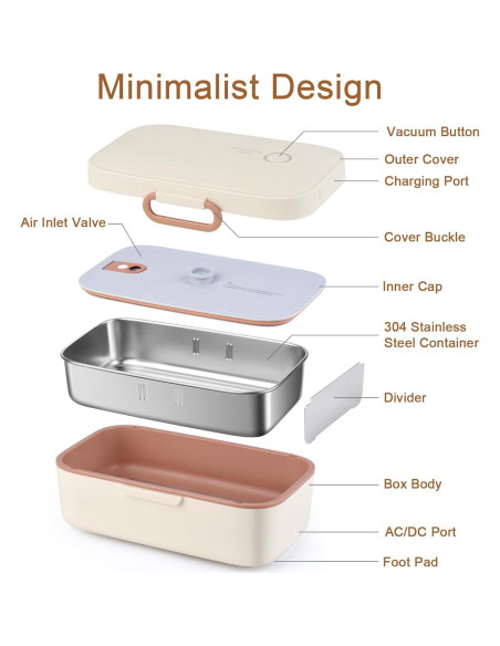 Caja de Almuerzo Eléctrica GAOCO 1L Calentador Portátil