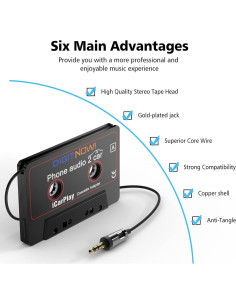 Adaptador de Cassette a Aux DIGITNOW 1.1m para Coche 2