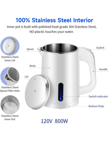 Hervidor Eléctrico Portátil Wdcme 0.6L Acero Inoxidable