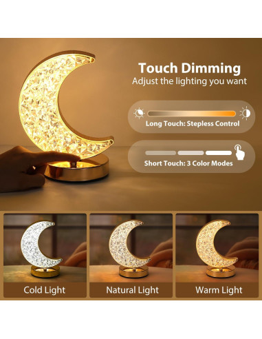 Lámpara de Mesa LED Lewondr Luna Creciente Táctil 3 Colores