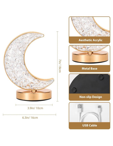 Lámpara de Mesa LED Lewondr Luna Creciente Táctil 3 Colores
