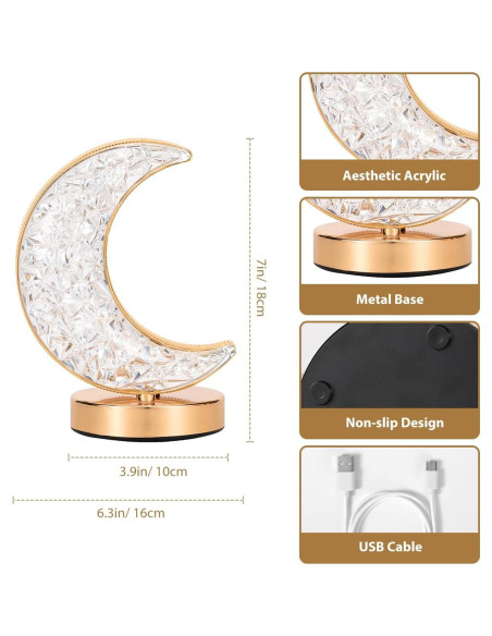 Lámpara de Mesa LED Lewondr Luna Creciente Táctil 3 Colores