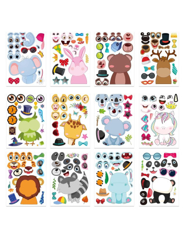 24 Stickers de Animales DUJAA para Crear Caras Divertidas