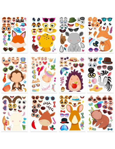 24 Stickers de Animales DUJAA para Crear Caras Divertidas