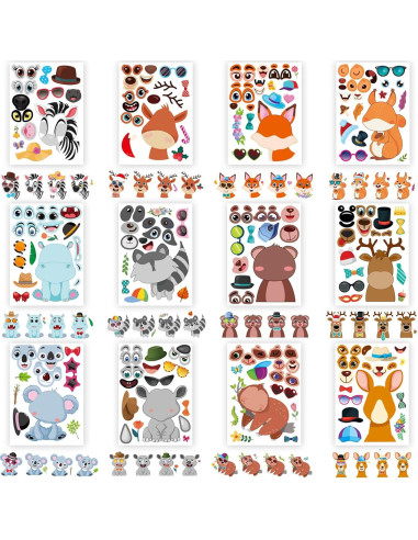 24 Stickers de Animales DUJAA para Crear Caras Divertidas