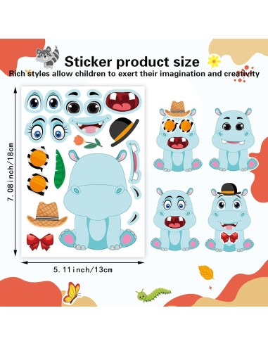 24 Stickers de Animales DUJAA para Crear Caras Divertidas