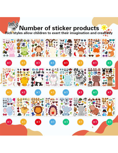 24 Stickers de Animales DUJAA para Crear Caras Divertidas