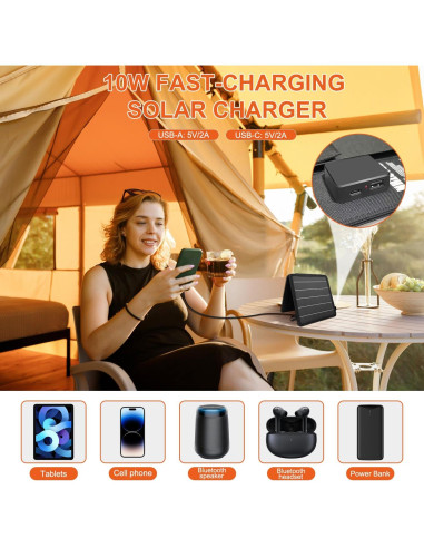 Cargador Solar Portátil NHZOTUD 10W USB-C y USB-A Impermeable