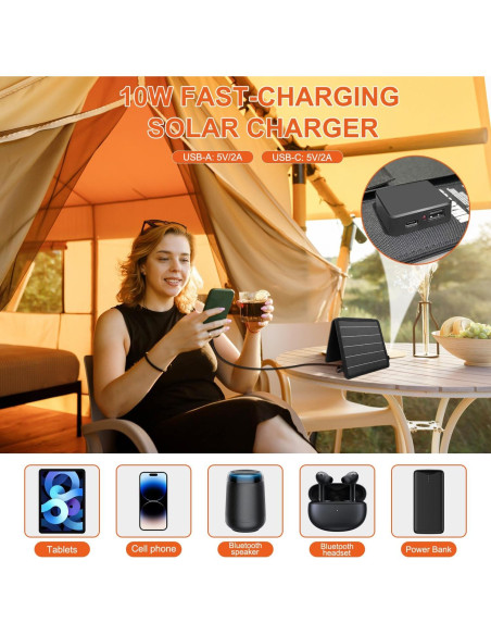 Cargador Solar Portátil NHZOTUD 10W USB-C y USB-A Impermeable