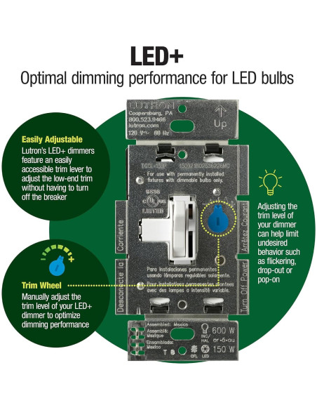 Interruptor Regulable Lutron Ariadni LED+ 150W Marfil