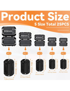 25 Clips de Ferrita COITEK para Supresión de Ruido EMI/RFI 2