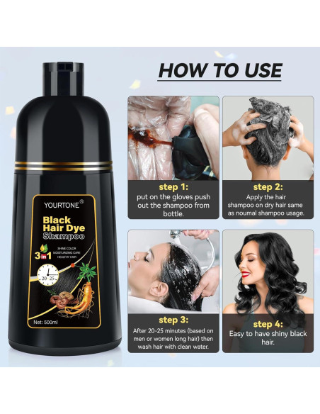 Champú Tinte Negro 3-en-1 YOURTONE 478.74 ml Sin Amoníaco