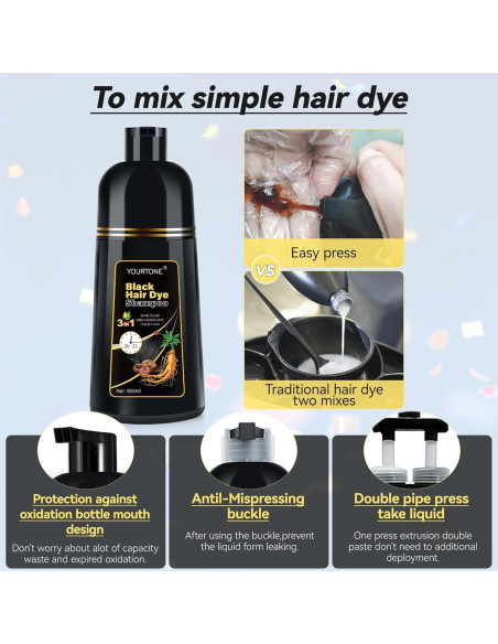 Champú Tinte Negro 3-en-1 YOURTONE 478.74 ml Sin Amoníaco