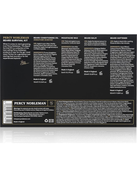 Kit de Cuidado de Barbas Percy Nobleman - Aceite, Balsamo, Cera
