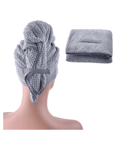 Toalla de Cabello Grande WKJHO Microfibra Gris 101.6x67.3cm