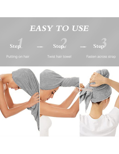 Toalla de Cabello Grande WKJHO Microfibra Gris 101.6x67.3cm