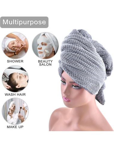 Toalla de Cabello Grande WKJHO Microfibra Gris 101.6x67.3cm