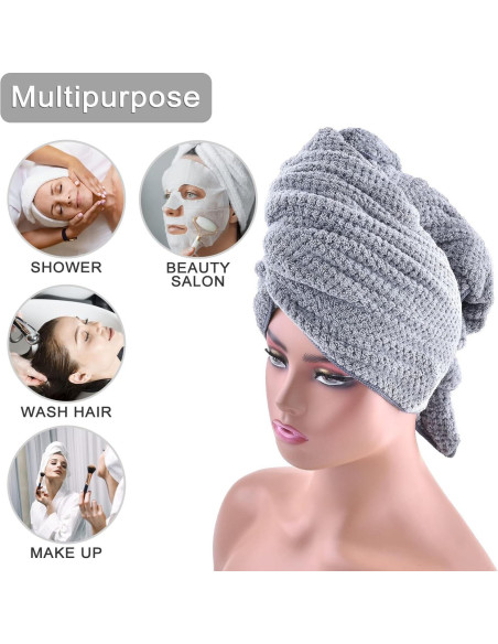 Toalla de Cabello Grande WKJHO Microfibra Gris 101.6x67.3cm