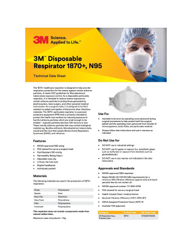 Mascarillas desechables 3M Aura 1870+ Niosh - Paquete 20