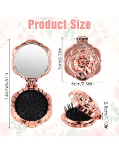 Cepillo de Pelo Compacto Exircy con Espejo - Rosa Mini 7x6cm 2