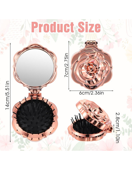 Cepillo de Pelo Compacto Exircy con Espejo - Rosa Mini 7x6cm