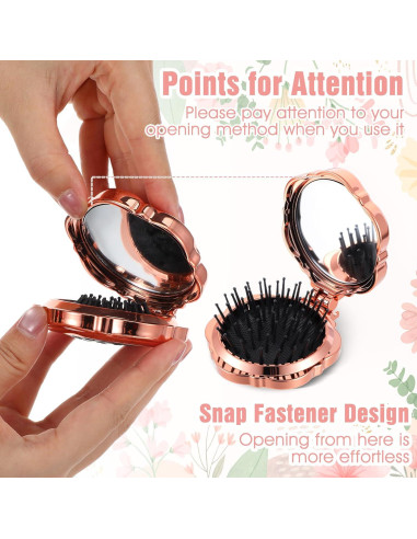 Cepillo de Pelo Compacto Exircy con Espejo - Rosa Mini 7x6cm