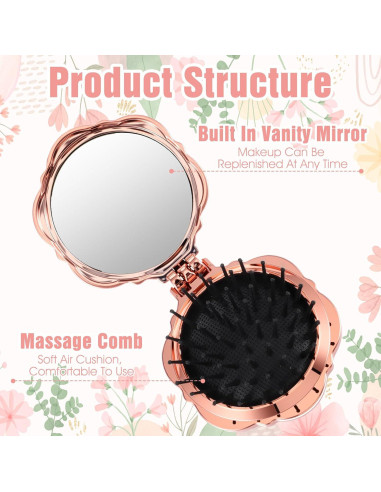 Cepillo de Pelo Compacto Exircy con Espejo - Rosa Mini 7x6cm