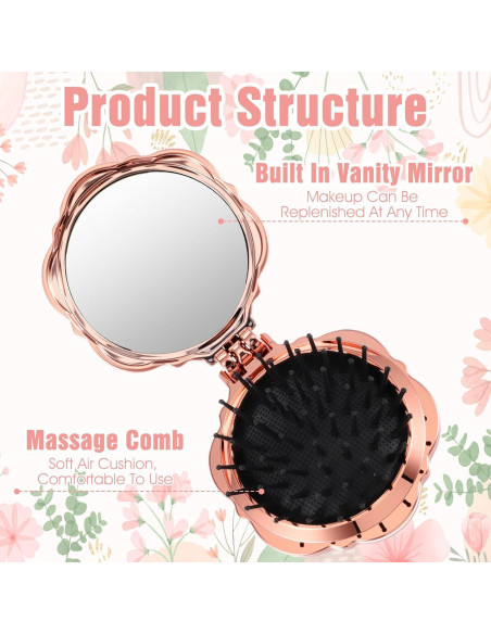 Cepillo de Pelo Compacto Exircy con Espejo - Rosa Mini 7x6cm