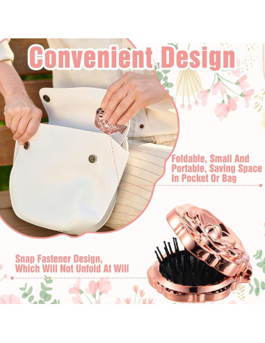 Cepillo de Pelo Compacto Exircy con Espejo - Rosa Mini 7x6cm