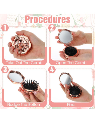 Cepillo de Pelo Compacto Exircy con Espejo - Rosa Mini 7x6cm