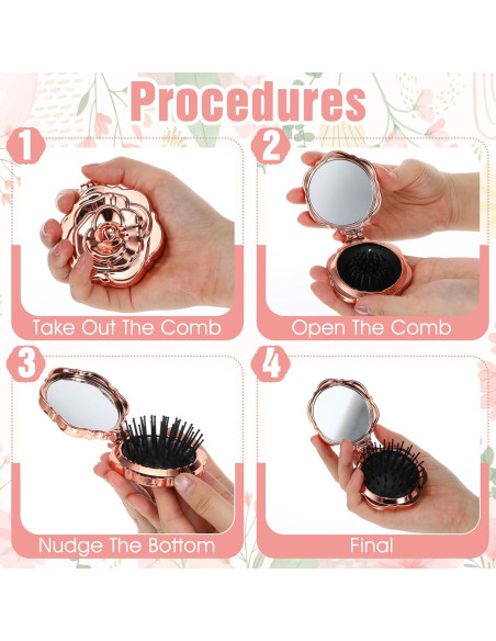 Cepillo de Pelo Compacto Exircy con Espejo - Rosa Mini 7x6cm