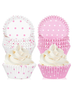 300 Forros de Cupcake Rosa y Blanco FYSUIMU 5.08 cm