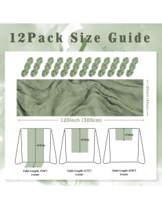 Paquete de 12 Caminos de Mesa de Gasa Verde Salvia 50x305 cm 2