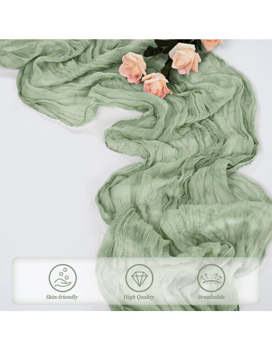 Paquete de 12 Caminos de Mesa de Gasa Verde Salvia 50x305 cm