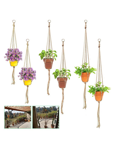 Keadic 6Pcs Colgadores de Plantas de Macramé - 3 Tamaños
