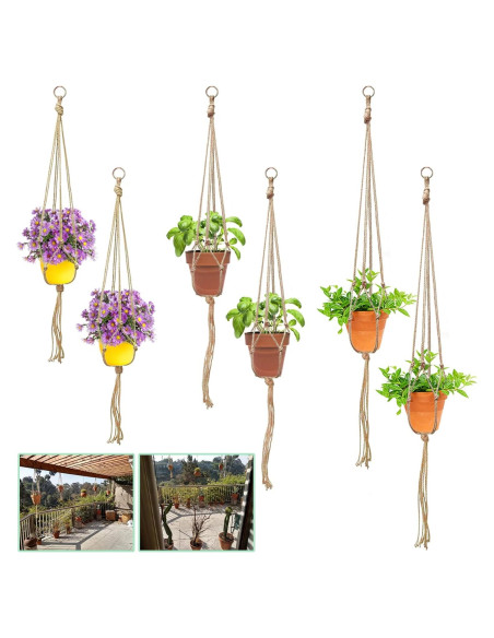 Keadic 6Pcs Colgadores de Plantas de Macramé - 3 Tamaños