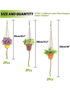 Keadic 6Pcs Colgadores de Plantas de Macramé - 3 Tamaños 2