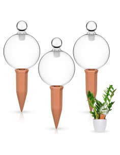 3 Esferas de Riego de Vidrio y Picos de Terracota para Plantas