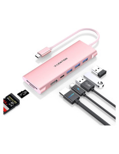 Hub USB C 7 en 1 Lention Oro Rosa con HDMI 4K y 3 USB 3.0
