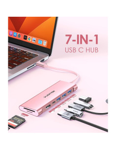 Hub USB C 7 en 1 Lention Oro Rosa con HDMI 4K y 3 USB 3.0 2