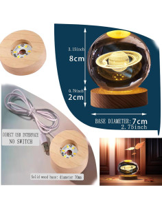 Luz Nocturna 3D Saturno KAZETEC con Base LED 8cm 2